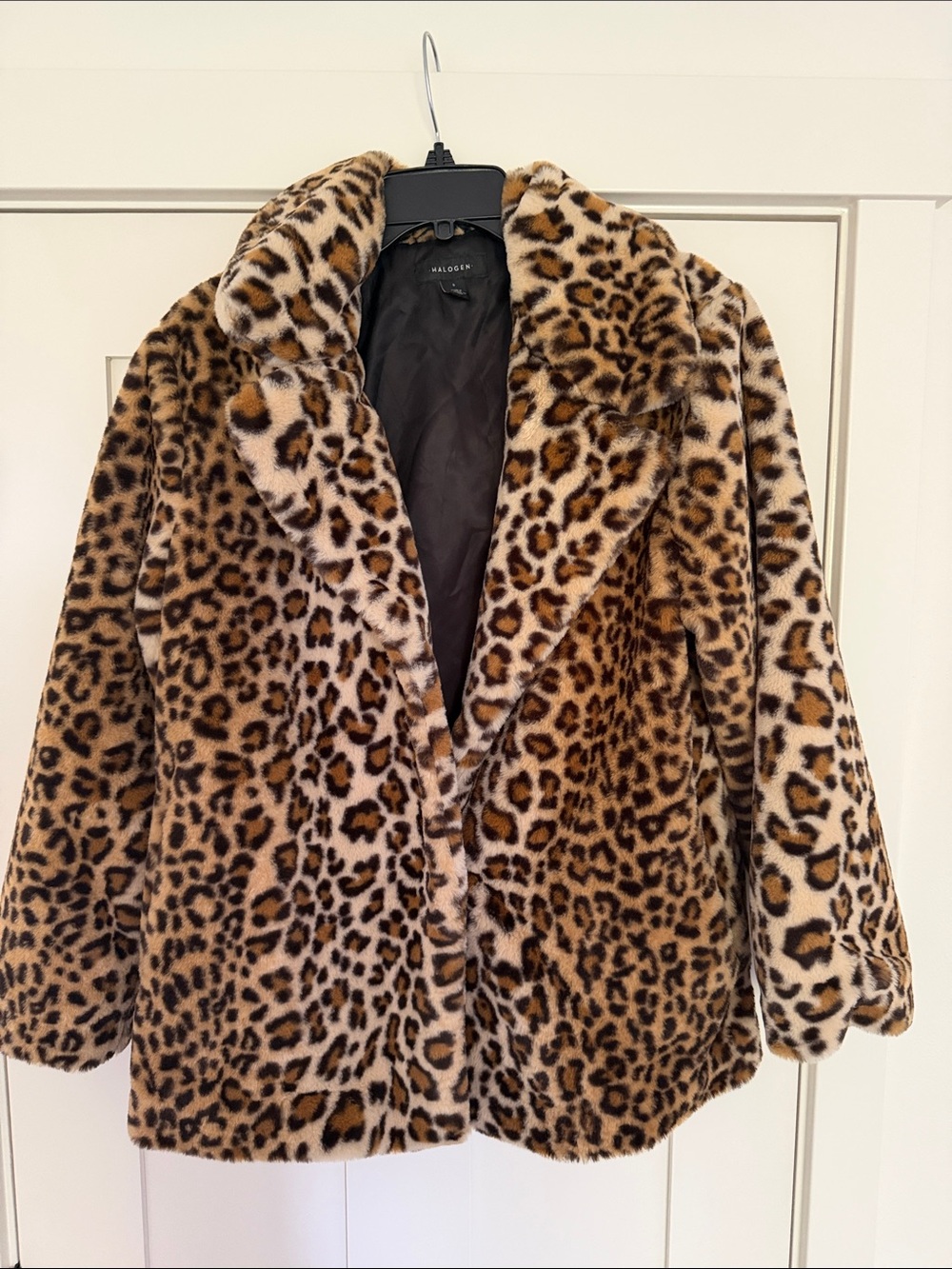 Halogen Leopard-Print Teddy Jacket — Brown & Black